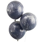 Navy & Silver Double Stuffed Confetti Balloons 3pk