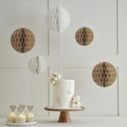 Neutral Paper Honeycomb Decorations 5pk