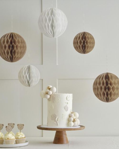 Neutral Paper Honeycomb Decorations 5pk