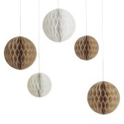 Neutral Paper Honeycomb Decorations 5pk
