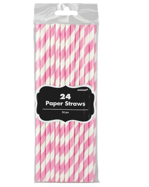 Paper Straws Pink Stripe 24pk