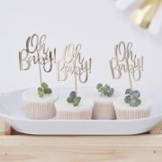 Oh Baby Gold Cupcake Toppers 12pk