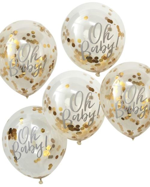 Oh Baby Gold Confetti Balloons 5pk