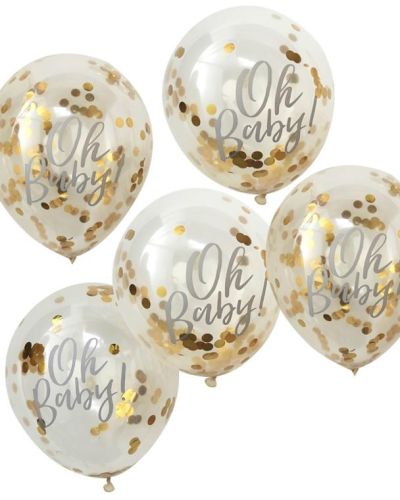 Oh Baby Gold Confetti Balloons 5pk