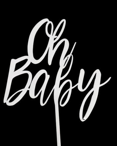 Script Oh Baby Cake Topper – White