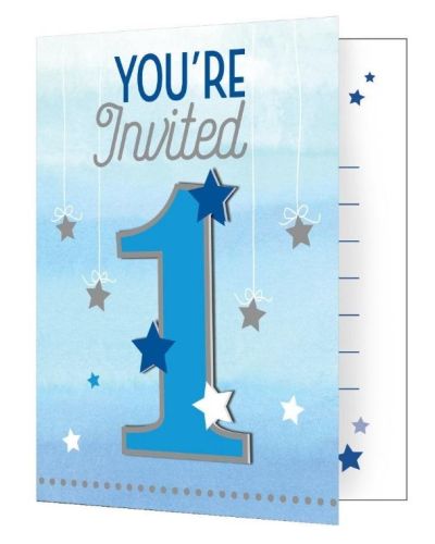 One Little Star Boy 1st Birthday Invitations 8pk