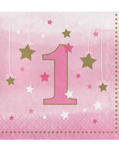One Little Star Girl 1st Birthday Lunch Napkins 16pk