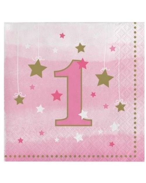 One Little Star Girl 1st Birthday Beverage Napkins
