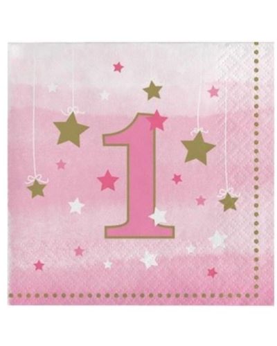 One Little Star Girl 1st Birthday Beverage Napkins