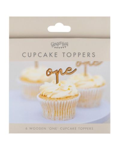Wooden ‘One’ 1st Birthday Cupcake Toppers 6pk