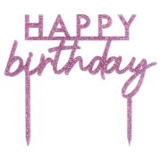 Pink Glitter Happy Birthday Cake Topper