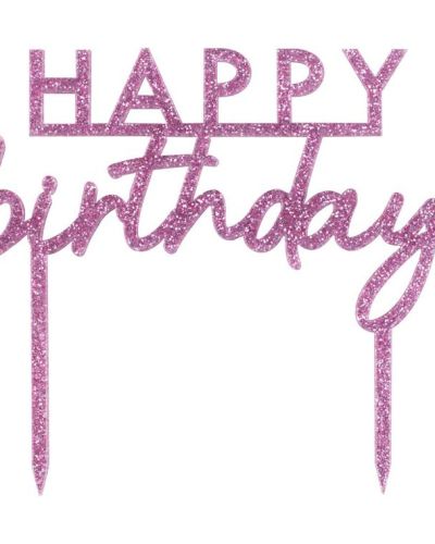 Pink Glitter Happy Birthday Cake Topper