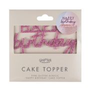 Pink Glitter Happy Birthday Cake Topper