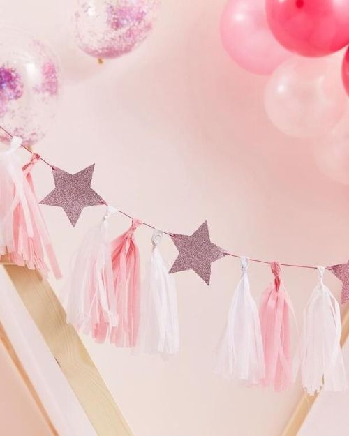 Pamper Party Pink Glitter Stars Tassel Garland