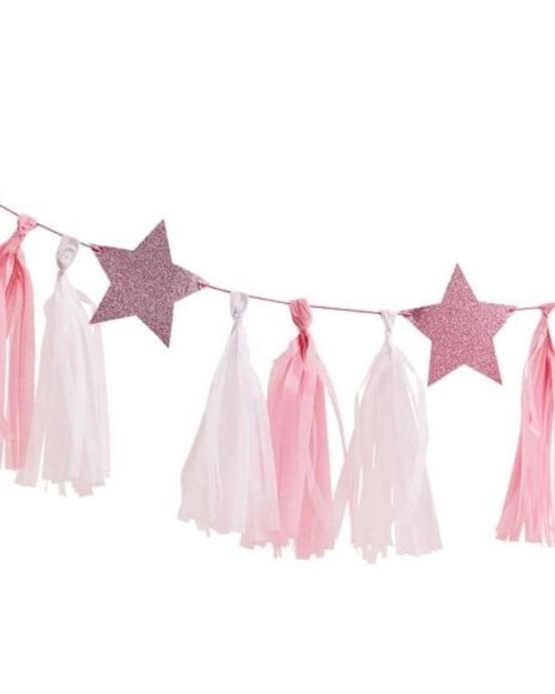 Pamper Party Pink Glitter Stars Tassel Garland