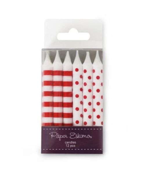Spots & Stripes Candles 12pk – Candy Cane Red