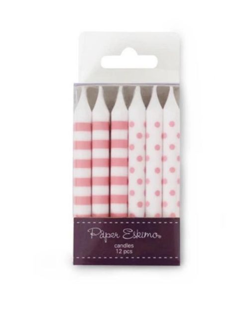 Spots & Stripes Candles 12pk – Pink Floss