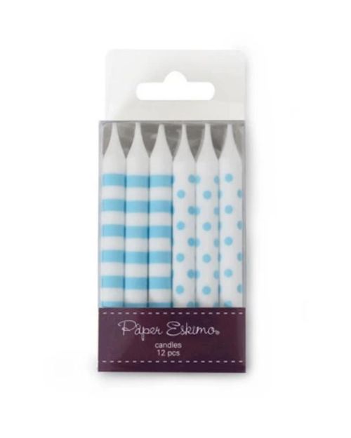 Spots & Stripes Candles 12pk – Powder Blue