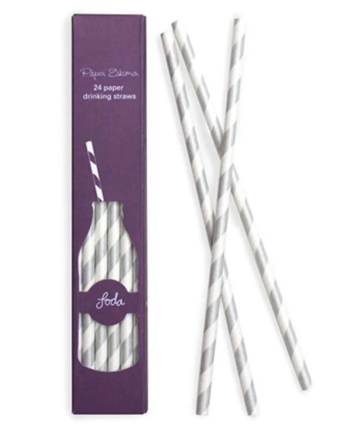 Paper Straws Silver Stripes 24pk