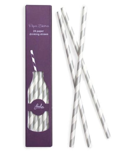 Paper Straws Silver Stripes 24pk