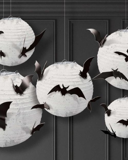 Halloween Paper Lanterns with Bats 5pk