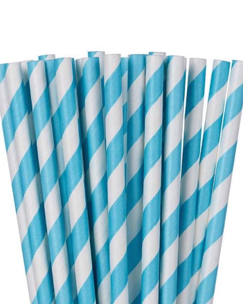 Paper Straws Caribbean Blue Stripe 24pk