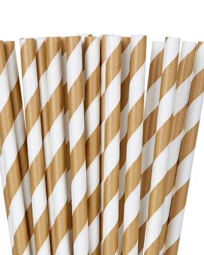 Paper Straws Gold Stripes 24pk