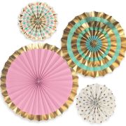 Pastel & Gold Paper Fans – Set of 4