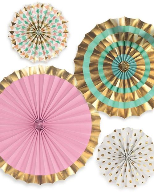 Pastel & Gold Paper Fans – Set of 4