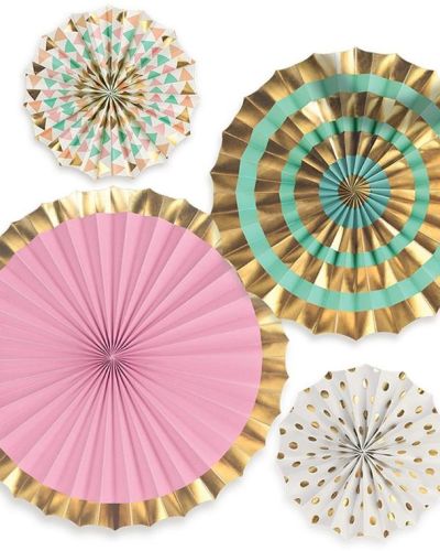 Pastel & Gold Paper Fans – Set of 4