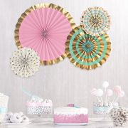 Pastel & Gold Paper Fans – Set of 4