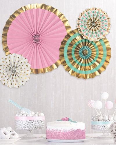 Pastel & Gold Paper Fans – Set of 4