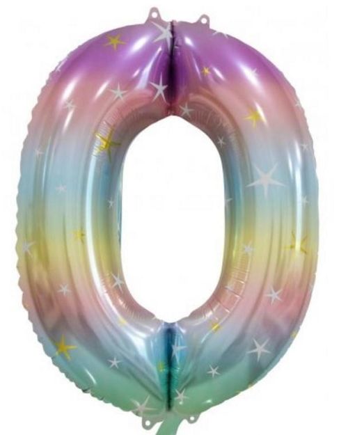 Pastel Rainbow Number 0 Foil Balloon