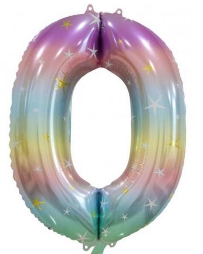 Pastel Rainbow Number 0 Foil Balloon