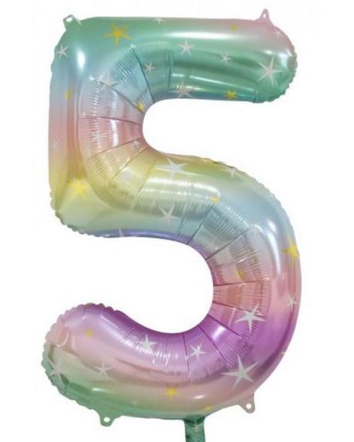 Pastel Rainbow Number 5 Foil Balloon
