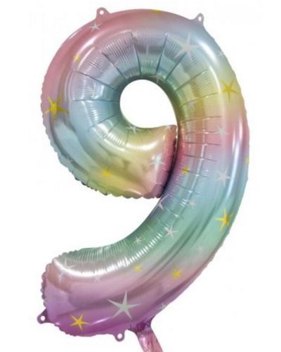 Pastel Rainbow Number 9 Foil Balloon