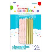 Pink Glitter & Gold Metallic Candles 12pk