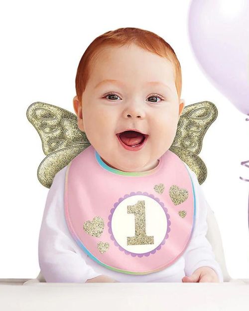 1st Birthday Pink & Gold Glitter Bib