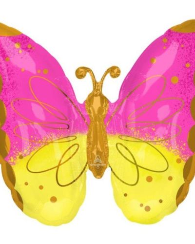 Pink & Yellow Butterfly Supershape Balloon