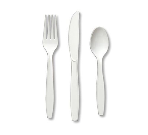 White Plastic Cutlery – 24pk