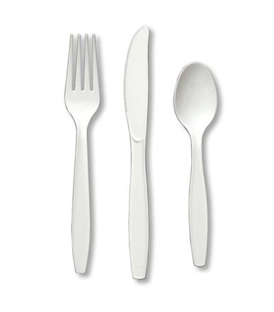 White Plastic Cutlery – 24pk