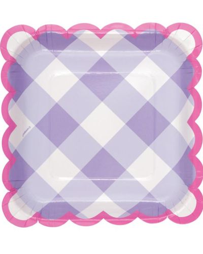 Purple Gingham Scalloped Lunch Plates 8pk