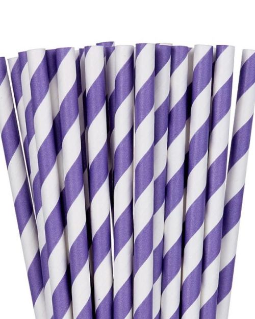 Paper Straws Purple Stripe 24pk