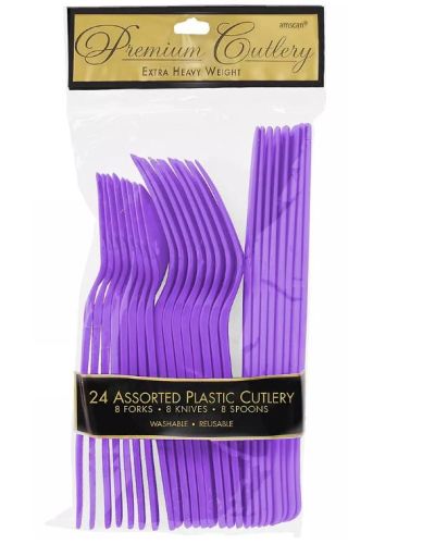 Purple Plastic Cutlery – 24pk