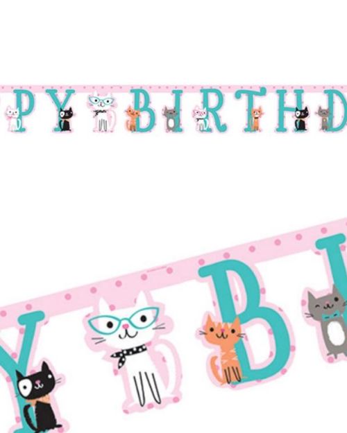 Purr-fect Party Happy Birthday Banner
