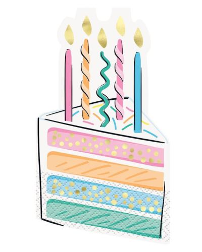 Rainbow Birthday Sweets Cake Shaped Napkins 16pk