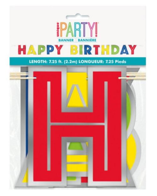 Rainbow & Silver Happy Birthday Garland