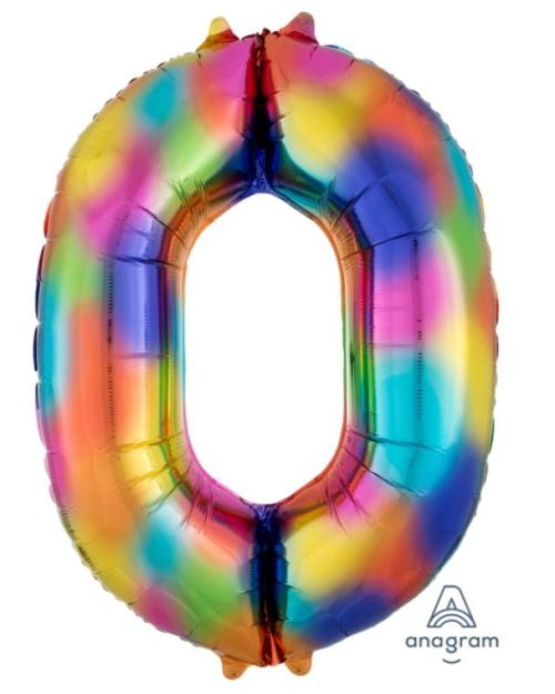 Rainbow Splash Number 0 Foil Balloon