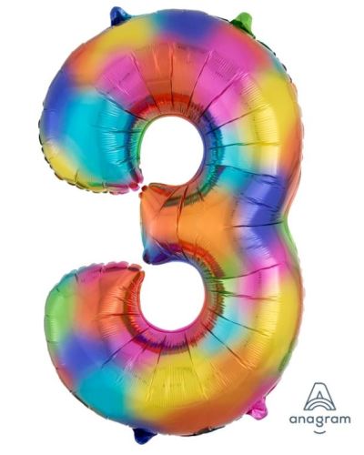 Rainbow Splash Number 3 Foil Balloon