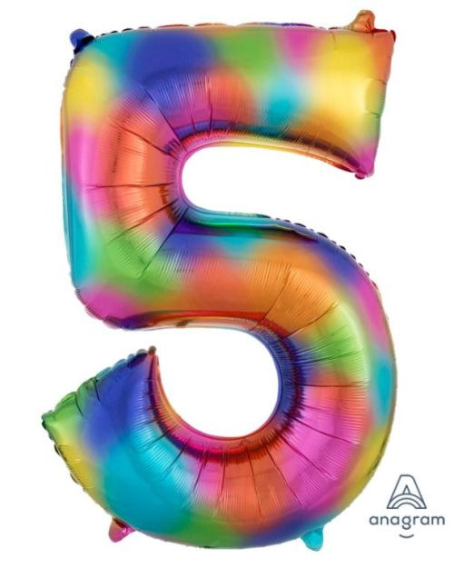 Rainbow Splash Number 5 Foil Balloon